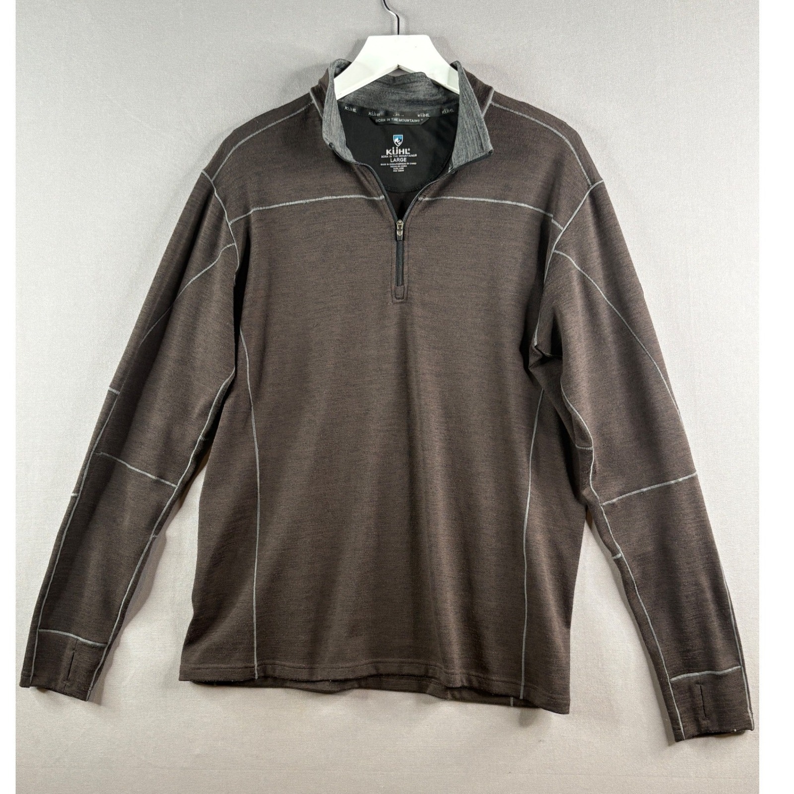 Kuhl Ryzer 1/4 Zip Mens Large Brown Heather Style 3112 Thumbhole Pullover